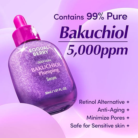 EQQUALBERRY Bakuchiol Plumping Serum – Pore and Wrinkle Minimizer | Retinol Alternative for Sensitive Skin