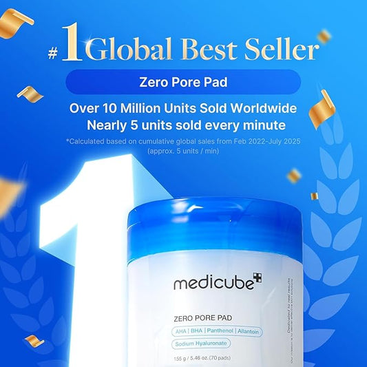 Medicube Zero Pore Pads 2.0 - Dual-Textured Facial Toner Pads for Exfoliation and Minimizing Pores with 4.5% AHA Lactic Acid & 0.45% BHA Salicylic Acid - Ideal for All Skin Types - Korean Skin Care
